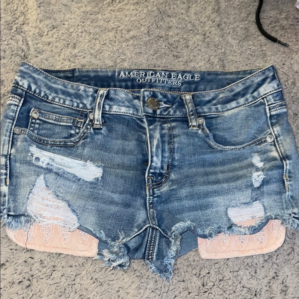 American Eagle Outfitters Blue Jean Shorts with Frayed Hems